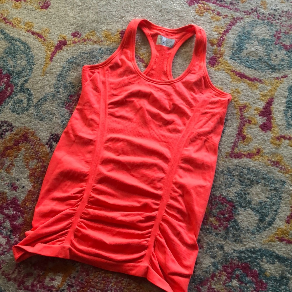 Athleta bright coral ruched tank top S
